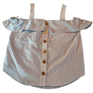 NWOT Maeve Blue & White Striped Off-Shoulder Top With Buttons Womens Size 10